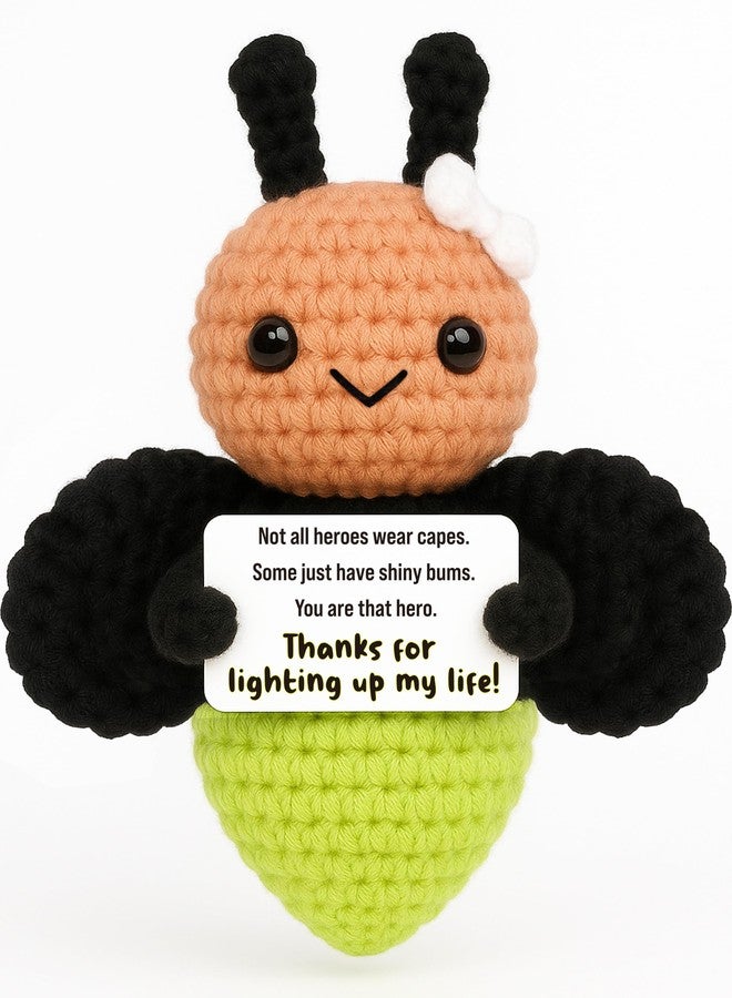 Frabaca Affirmation Positive Firefly Handmade Crochet Plush with “Thanks for Lighting Up My Life” Card, Christmas Stocking Stuffer & Inspirational Thank You Gift for Teacher, Nurse, Friend, Coworker, Women - Image 1